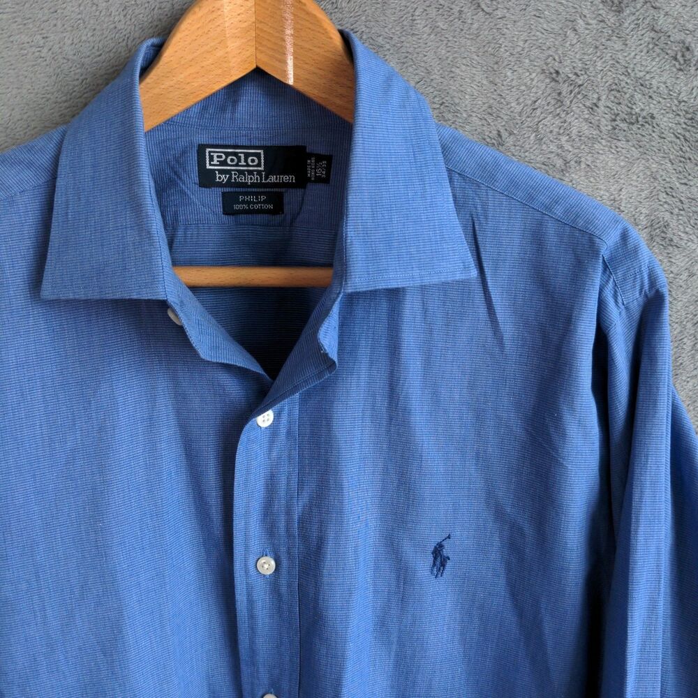 Polo Ralph Lauren Button Up Dress Shirt Mens 16.5 34/35 Blue Philip Classic Fit